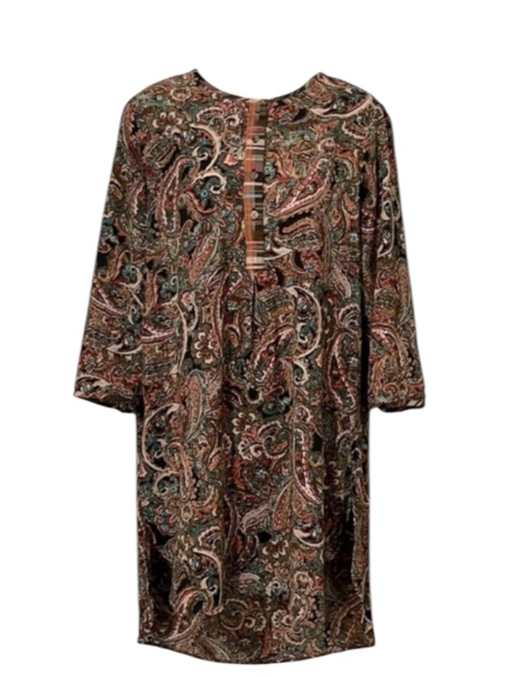 Olive Hill Women’s Paisley Plaid Long Tunic 3/4 Sleeve Top Sz L
